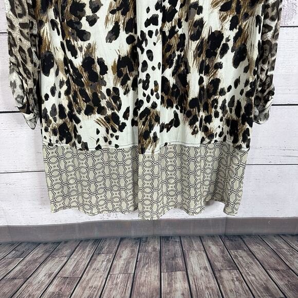 John Mark Shirt Top Womens Medium Brown Animal Print Art Light Weight Boxy - Picture 5 of 9